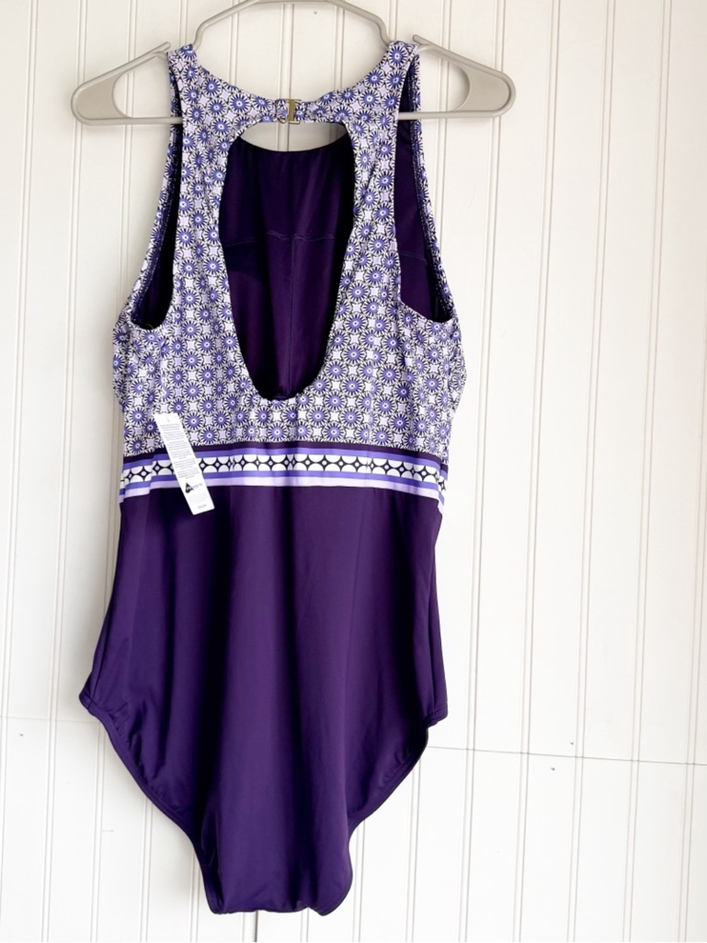 Land's End Women's Size L Tugless High Neck Portrait Back One Piece Swimsuit NEW - Picture 7 of 10